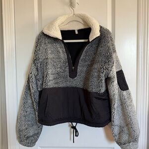 Free people Cozy Gray and Black Sherpa Pullover